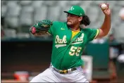  ?? ANDA CHU — BAY AREA NEWS GROUP FILE ?? Oakland Athletics starting pitcher Sean Manaea (55) throws in the first inning against the Chicago White Sox at the Coliseum in Oakland on September 9, 2021.