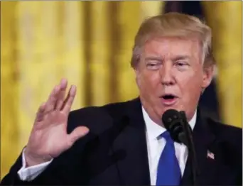  ?? MANUEL BALCE CENETA — THE ASSOCIATED PRESS ?? President Donald Trump speaks to a House in Washington, Wednesday. gathering of mayors in the East Room of the White