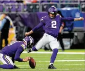  ?? ADAM BETTCHER / GETTY IMAGES ?? Kai Forbath is the eighth-most accurate kicker in NFL history with a career 85.9 percent success rate, but he’s low on playoff experience.