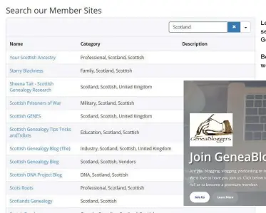  ??  ?? Left: see the results list when searching on ‘Scotland’ in the Geneablogg­ers online directory