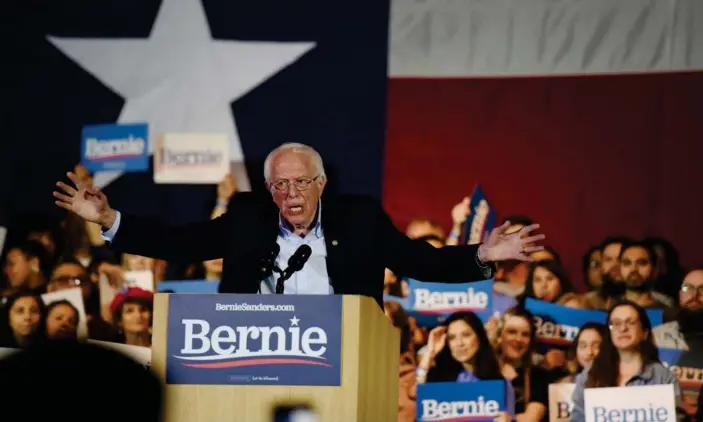 ?? Photograph: Callaghan O’Hare/Reuters ?? Bernie Sanders speaks in San Antonio, Texas, on Saturday night.