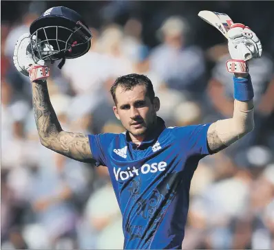  ?? PICTURE: TIM GOODE/PA ?? RECORD-BREAKER: England’s Alex Hales celebrates his century during the third one-day internatio­nal at Trent Bridge. His 171 was the highest ODI score by an English cricketer.
