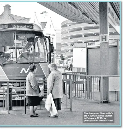  ??  ?? Five images of Newcastle’s old Haymarket bus station in February, 1995, by photograph­er Trevor Ermel