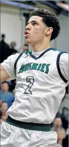  ??  ?? LONZO BALL, a senior, is the Naismith player of the year for 32- 0 Chino Hills.