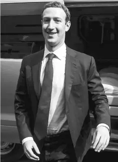  ??  ?? This file photo taken on Nov 19, 2016 shows Facebook CEO and chairman Zuckerberg at the Lima Convention Centre to speak at a session of the APEC CEO Summit in Lima. Last Tuesday Zuckerberg testified in a Dallas court to defend his company in a US$2...