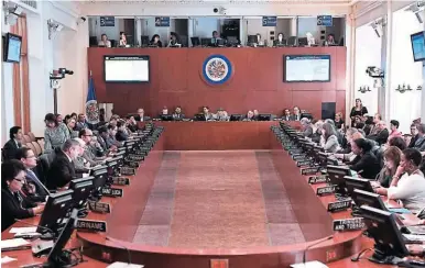  ?? ?? Vista de una sesión del pleno de la Asamblea general de la OEA; esta vez fue de forma virtual.