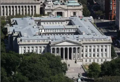  ?? The Associated Press ?? TREASURY DEPARTMENT: The U.S. Treasury Department building is viewed from the Washington Monument on Sept. 18, 2019, in Washington. Hackers got into computers at the U.S. Treasury Department and possibly other federal agencies, touching off a government response involving the National Security Council.