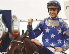  ?? Atiq-ur-Rehman/Gulf News ?? Jockey Harry Bentley is elated after guiding Reda to victory in the Kahayla Classic yesterday.