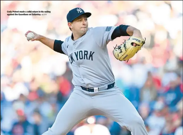  ?? GETTY ?? Cody Poteet made a solid return in his outing against the Guardians on Saturday.