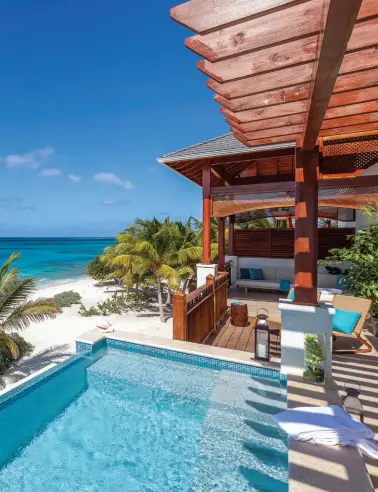  ??  ?? LEFT: Some villas at Zemi offer private plunge pools with unobstruct­ed views of the Caribbean Sea. Zemi Beach House Hotel & Spa BOTTOM LEFT: Watersport activities at The Reef by Cuisinart are always popular. The Reef by Cuisinart BOTTOM RIGHT: A sailing excursion aboard Tradition is a relaxing way to enjoy a sunset. Laura Byrne Paquet