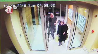  ?? A NEWS VIA AP ?? In this image taken from video that emerged Monday, Saudi writer Jamal Khashoggi and his fiancée, Hatice Cengiz, enter an apartment building in Istanbul, Turkey, just hours before his death in the Saudi Arabian Consulate on Oct. 2.