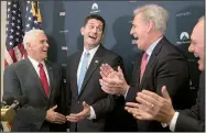  ?? AP/J. SCOTT APPLEWHITE ?? Vice President-elect Mike Pence appears on Capitol Hill with House Speaker Paul Ryan (center), House Majority Leader Kevin McCarthy and House Whip Steve Scalise after a closed session with the GOP caucus.