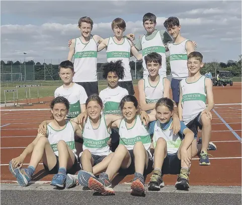  ?? ?? Chichester Runners’ combined under-13s and under-15s at Winchester