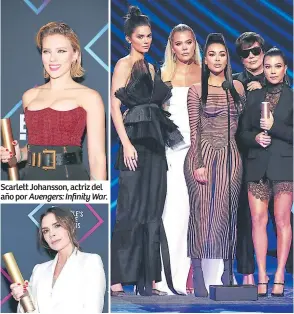  ??  ?? Awards es una ceremonia de premios para televisión, música y películas organizada por CBS desde 1975. Scarlett Johansson, actriz del año por Victoria Beckham, ícono de moda. Kendall, Khloé, Kim y Kourtney junto con su madre Kriss recibieron el premio de mejor