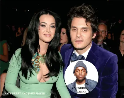  ??  ?? KATY PERRY AND JOHN MAYER KENDRICK LAMAR