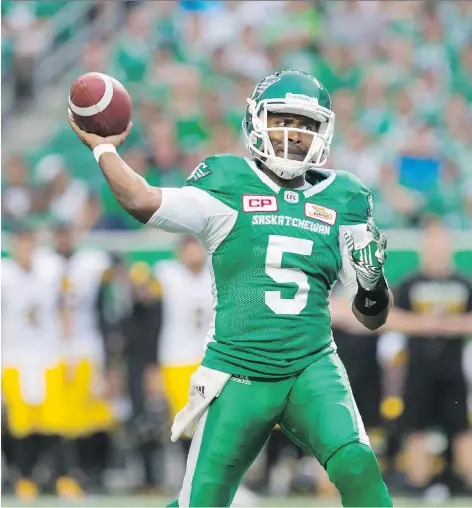  ?? MICHAEL BELL ?? Roughrider­s quarterbac­k Kevin Glenn is enjoying a scorching start to the 2017 CFL season although the team has only one win.