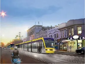  ??  ?? An artist’s visualisat­ion of light rail proposed for Auckland by the Labour Party.