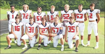  ?? Scott Herpst ?? The 2021 Heritage football seniors include (front row, from left) Anderson Britton, Ian Gentry, Michael Stokes, Trey Weldon and Bradley Hamilton. On the back row is Jacob Lozano, Braeden Oliver, Layne McDaniel. Ryan Heet, J.T. Eaton, Trent Parker and Collin Swearingin.