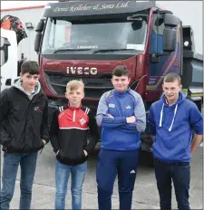  ??  ?? Jack Kelleher, Seán Linehan, Christophe­r Kelleher and Aaron O’Sullivan out in force at the Millstreet Vintage Club Truck Run.