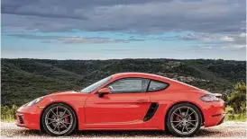  ?? Porsche photo ?? The 718 Cayman S has 350 horsepower vs. the 300 of the regular Cayman and larger 19-inch wheels and tires are standard. The optional active suspension can drop the sports car 20mm, or about three-fourths of an inch.