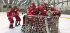  ?? ROB VANSTONE ?? The Notre Dame Hounds mob goaltender Thomas Wardle after defeating the Regina Pat Canadians 4-2 to win their Saskatchew­an Midget AAA Hockey League semifinal series.