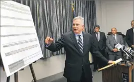  ??  ?? Allegheny County District Attorney Stephen A. Zappala Jr. urges legislator­s to restore mandatory minimum sentences for certain crimes during a news conference at the Allegheny County Courthouse, Downtown, on Tuesday.