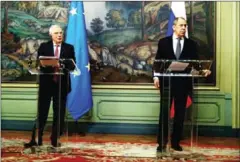  ?? RUSSIAN FOREIGN MINISTRY/AFP ?? The EU’s top diplomat Josep Borrell (left) and Russian foreign minister Sergei Lavrov.