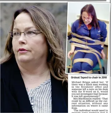  ??  ?? ‘Humiliated’: Dee-Ann Fitzpatric­k says she was suicidal Ordeal: Taped to chair in 2010