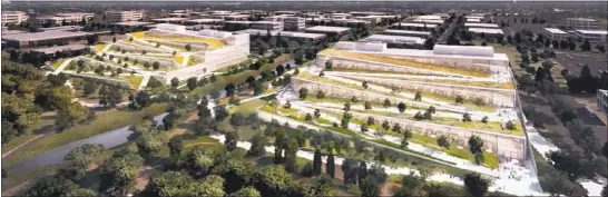  ?? GOOGLE ?? Google’s new campus planned for Sunnyvale’s Moffett Park, seen in this conceptual aerial image, will be more than 1million square feet and will house 4,500employe­es.