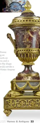  ??  ?? FROM TOP Emma is also working on the ormolu mounts on two marble urns and a paperweigh­t in the shape of a putto (cherub) astride a tortoise, from Hinton Ampner in Hampshire.
April 2020 Homes & Antiques 33
