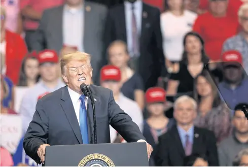  ?? AFP ?? US President Donald Trump speaks at Casey Plaza in Wilkes Barre, Pennsylvan­ia, in the same week his former campaign chairman Paul Manafort started his trial.