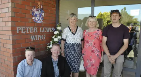  ??  ?? ABOVE / Sadly Peter Lewis, after whom the new building has been named, passed away prior to the opening. Pictured here are his family, from left to right: Sam Kalksma (grandson), Scott Lewis (son), Jean Lewis (wife), Karyn Lewis (daughter), Hamish Lewis (grandson).