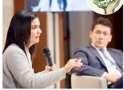  ?? FOTO EDWIN BUSTAMANTE ?? Martha Lucía Ospina Martínez, directora general del Instituto Nacional de Salud, y el experto Henry Garay, moderador del foro “Por un Valle de Aburrá con aire limpio”.