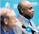  ?? TAIMY ALVAREZ/SUN SENTINEL ?? Miami Dolphins owner Steve Ross, left, and general manager Chris Grier have a changed plan for the Dolphins.