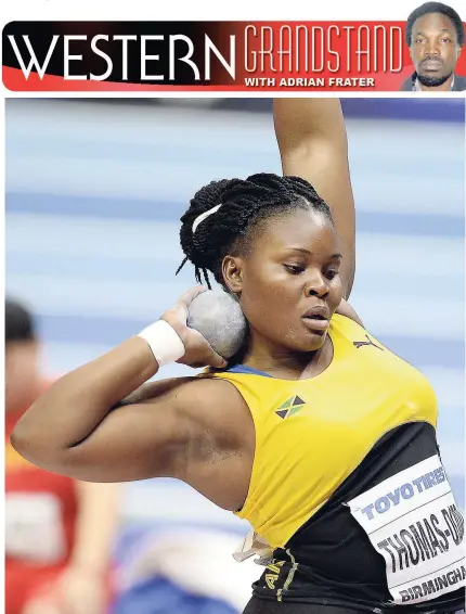  ?? IAN ALLEN ?? Danniel Thomas-Dodd gets ready to register an attempt in the final of the women’s shot put at the World Indoor Championsh­ips at Arena Birmingham in Birmingham, England, on Friday, March 2. Thomas-Dodd threw a national indoor record 19.22m to win the...