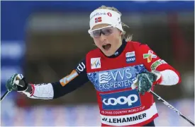  ?? FOTO: GEIR OLSEN/NTB SCANPIX VIA AP ?? Therese Johaug lär sannolikt få segerjubla i VM i Seefeld i februari–mars.