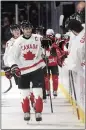  ?? RON WARD — CANADIAN PRESS/AP ?? Canada's Shane Wright celebrates a goal during pre-tournament action.