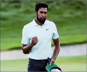  ?? JOHN MINCHILLO — THE ASSOCIATED PRESS ?? Tony Finau celebrates after winning The Northern Trust at Liberty National Golf Course on Aug. 23in Jersey City, N.J.