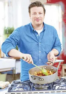  ??  ?? Eat’s back: Jamie Oliver cooks up budget-friendly feasts in the all-new Save with Jamie on TLC.