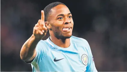  ?? Picture: AFP ?? OMINOUS. Manchester City’s Raheem Sterling celebrates scoring the opening goal in their Champions League match against Napoli at the Etihad Stadium on Tuesday.