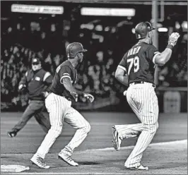  ?? CHRIS SWEDA/CHICAGO TRIBUNE PHOTOS ?? Tim Anderson’s offense and flair from the dramatic, top, has been a bright spot for the Sox while Eloy Jimenez, middle, brought on some concern after injury his ankle Friday night and Jose Abreu, bottom, nearly cost the Sox with a baserunnin­g blunder.