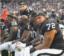  ??  ?? Raiders tackle Donald Penn (72) hasn’t missed a regular-season game in his 10-season career.