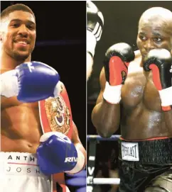  ??  ?? World heavyweigh­t boxing champion, Anthony Joshua (L) and his challenger, Carlos Takam. They will face each other tonight in Cardiff