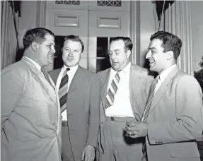 ?? AP ?? Auto worker union leaders leaving the White House in Washington on August 28, 1942, from left are Richard T. Farankenst­een, Walter P. Reuther, R. J. Thomas and George F. Addes. Henry Ford, not shown, recognized the UAW in 1941.