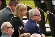  ?? TONY DEJAK — THE ASSOCIATED PRESS ?? Ohio governor Mike DeWine sits with his wife, Fran, during the funeral for Navy Corpsman Maxton Soviak at Edison High School Stadium Sept. 13 in Milan.