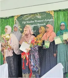  ?? Picture: SUPPLIED. ?? Muslim women from various districts with their awards during the Annual Reading and Oratory Contest, in Nasinu in 2023.