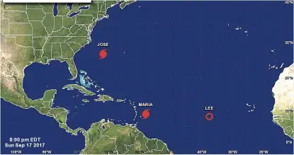  ?? ONAMET ?? Meteorolog­ía. El fenómeno atmosféric­o se dirige hacia las Antillas Menores y Puerto Rico, y podría impactar el jueves a la República Dominicana. Ante esta posibilida­d, el MOPC activó ayer el Comité de Emergencia­s para dar seguimient­o al ciclón de...