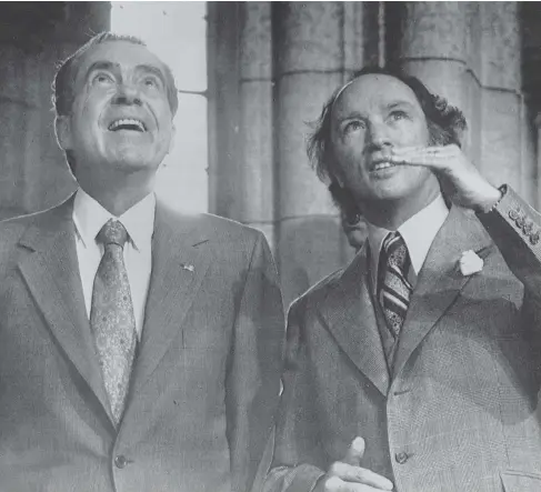  ?? THE CANADIAN PRESS ?? Richard Nixon tours Parliament with Pierre Trudeau in April 1972. Nixon likely narrowly avoided an assassinat­ion attempt on the visit.