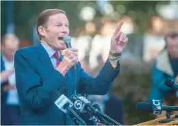  ?? AARON FLAUM/HARTFORD COURANT ?? Senator Richard Blumenthal speaks during a Solidarity Rally for Support of Israel on Oct. 9 at the West Hartford Town Hall.