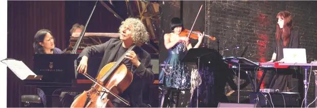  ??  ?? (Above) Connie Sih and Steven Isserlis. • (Right) Violinist Jennifer Koh and composer/keyboadist Missy Mazzoli offered an evening of Mazzoli’s work.
